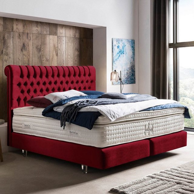 BettCo Boxspringbett Chester (in Rot Samt, 200 x 200 cm), Chesterfield-Desi günstig online kaufen