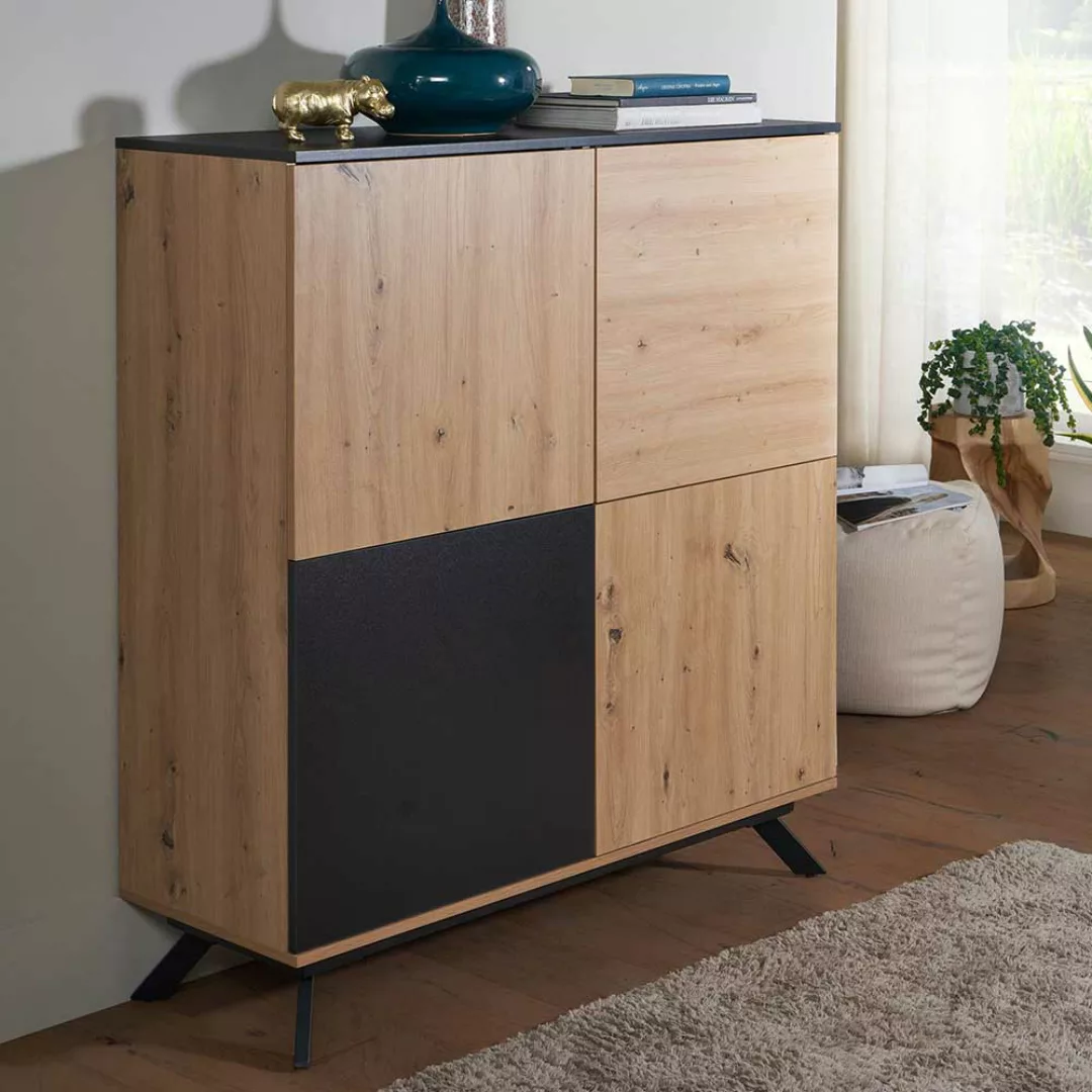 Highboard modern in Eichefarben und Schwarz 110 cm breit günstig online kaufen