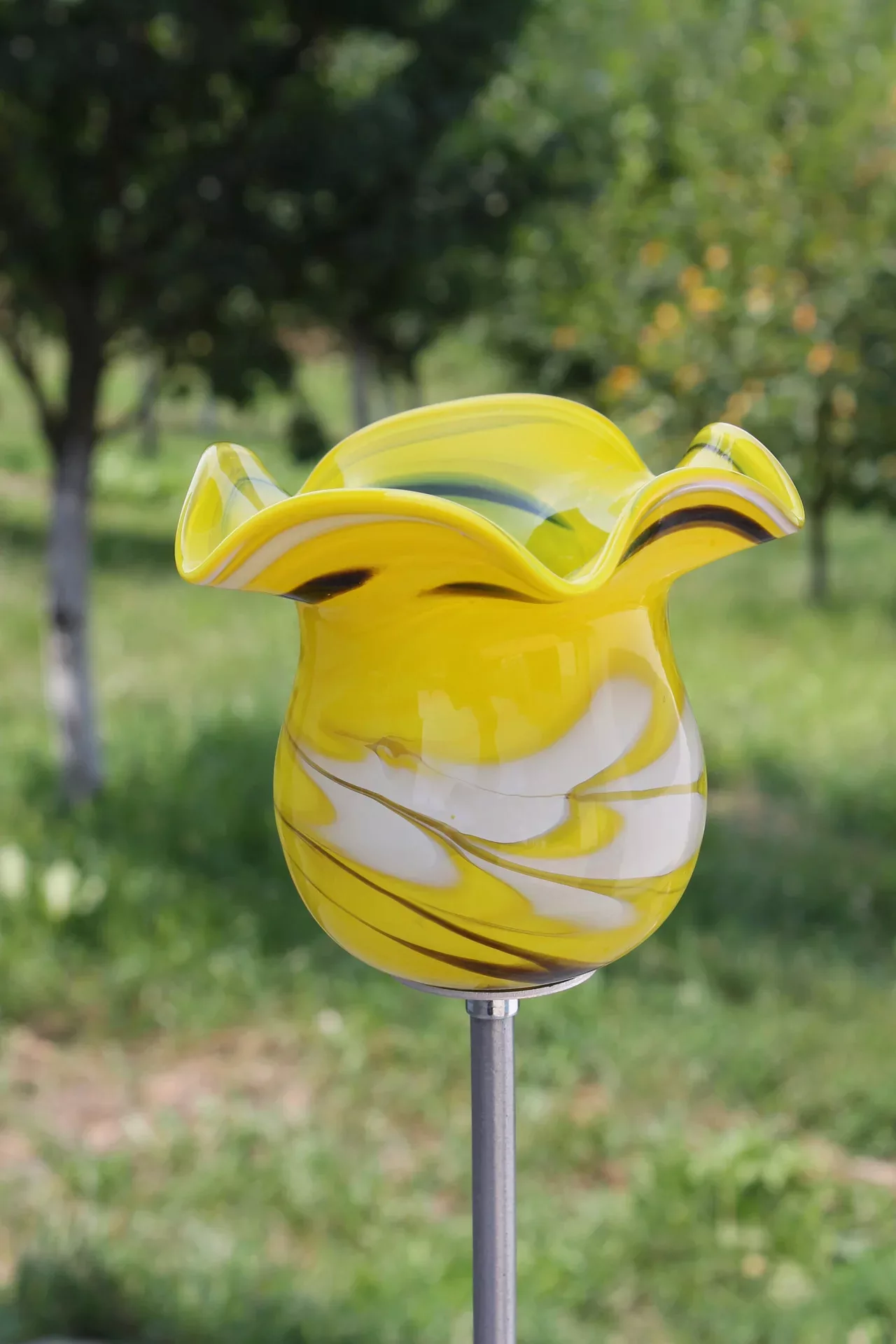 Windlicht gelb Gartendekoration Blüte Kerzenhalter Glas Handmade 15cm inkl günstig online kaufen