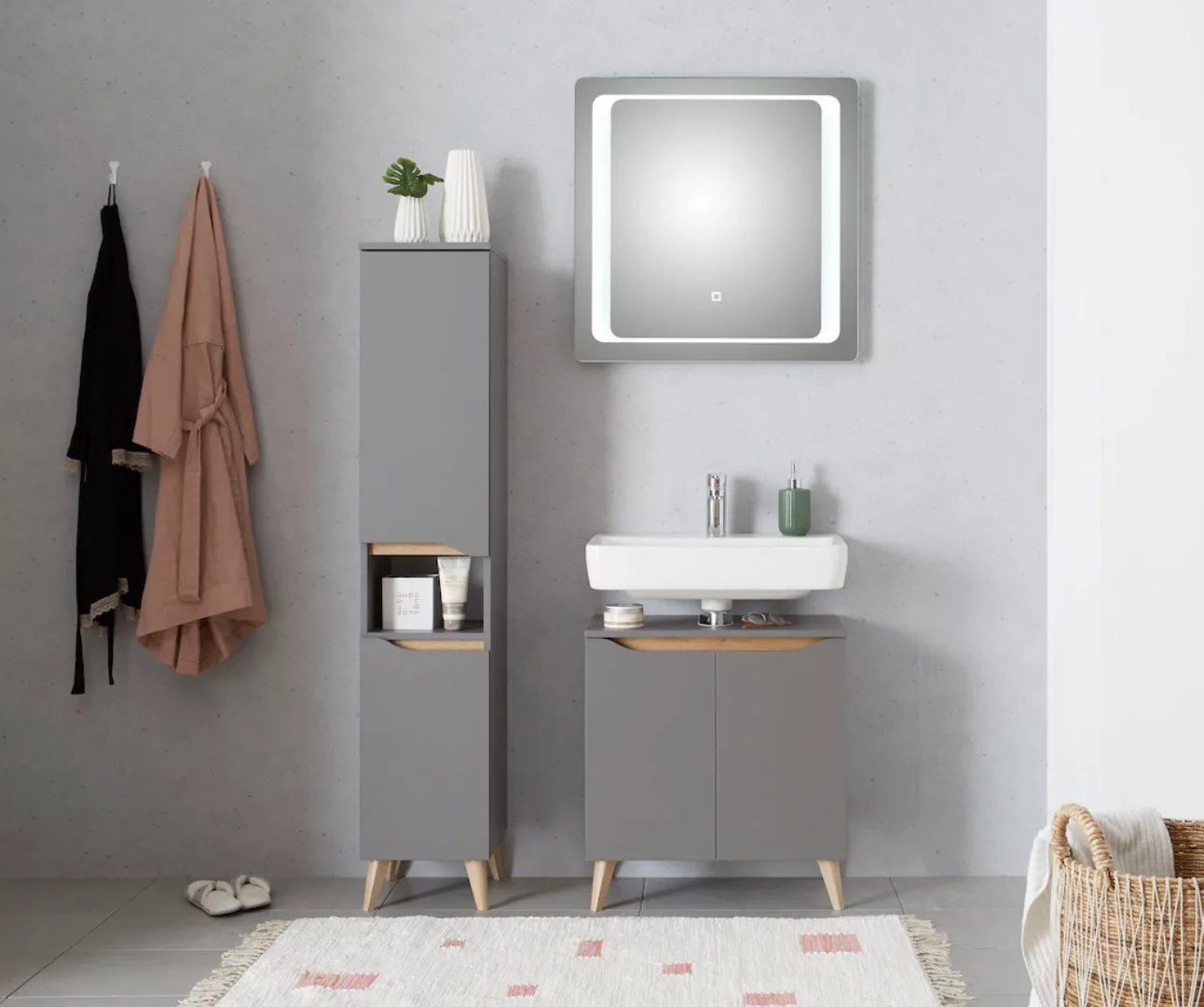 Saphir Badmöbel-Set »Quickset 3-teilig, Waschbeckenunterschrank mit LED-Spi günstig online kaufen