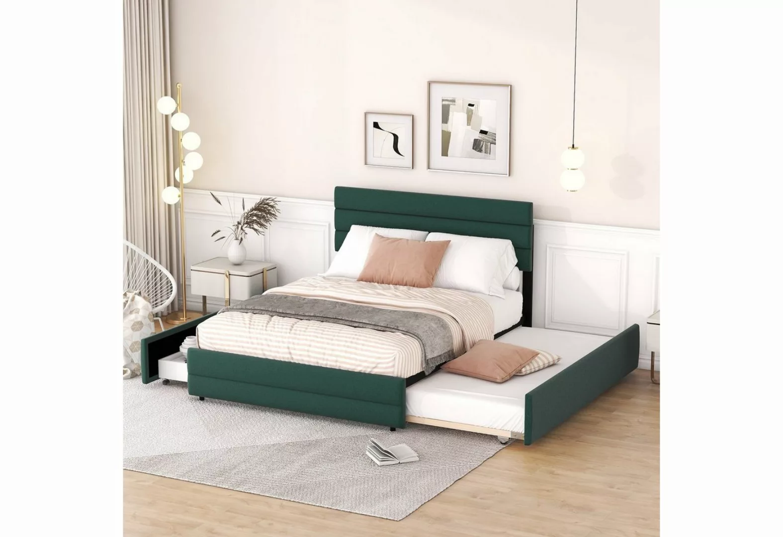 OKWISH Polsterbett Funktionsbett Doppelbett Bett, ausziehhare Liegeffäche ( günstig online kaufen