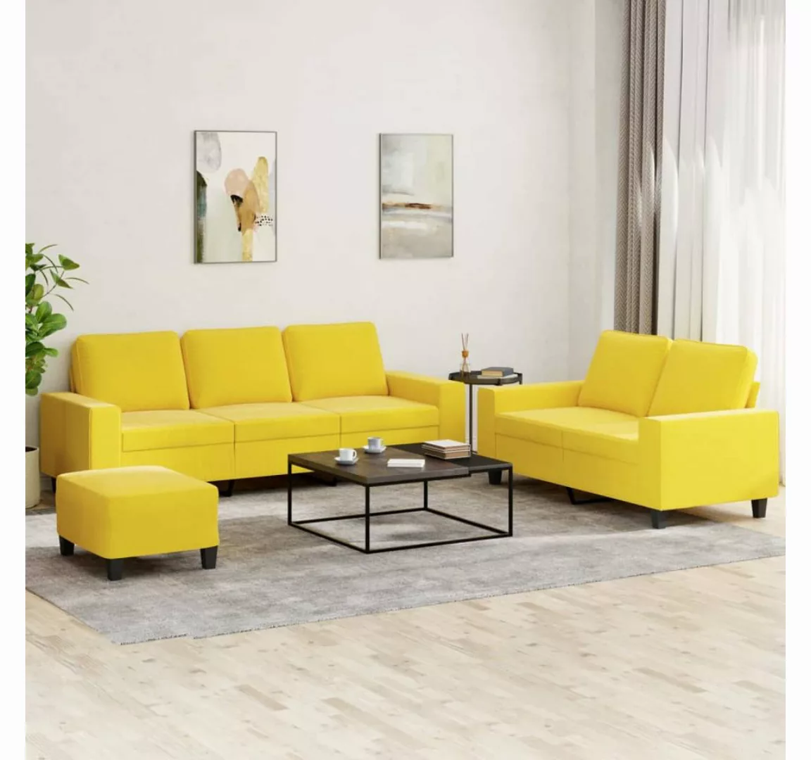 vidaXL Sofa Sofagarnitur Set mit Kissen Stoff, 3-tlg., Gelb günstig online kaufen