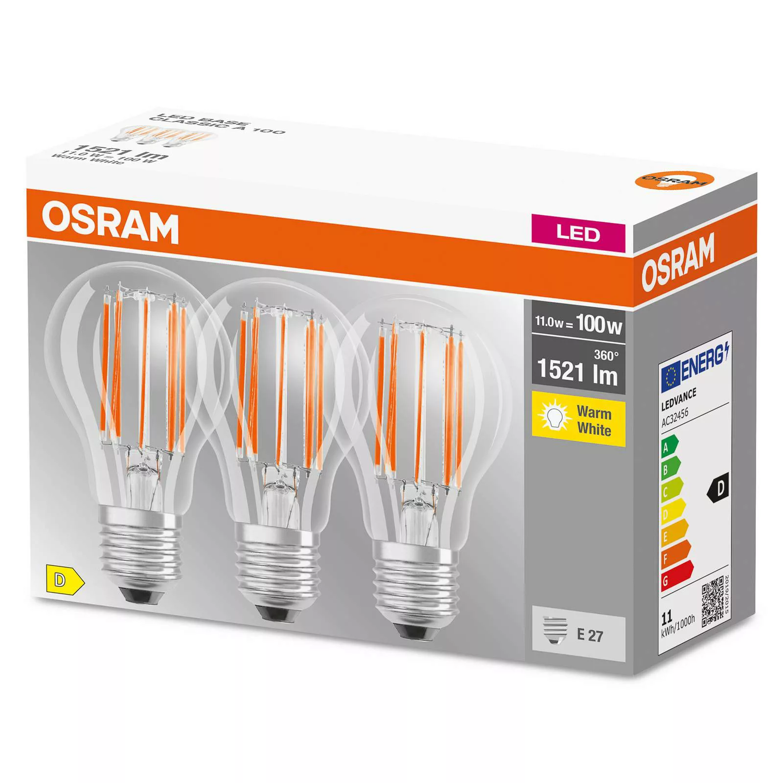 OSRAM LED-Filamentlampe E27 Base 11W 2.700K 3er günstig online kaufen