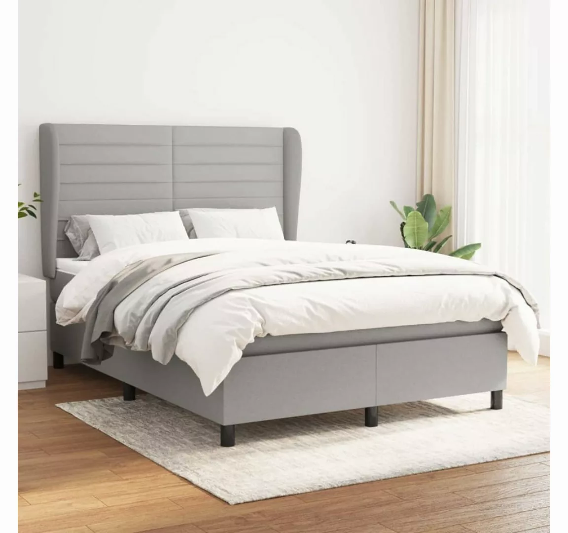 furnicato Bett Boxspringbett mit Matratze Hellgrau 140x190 cm Stoff günstig online kaufen