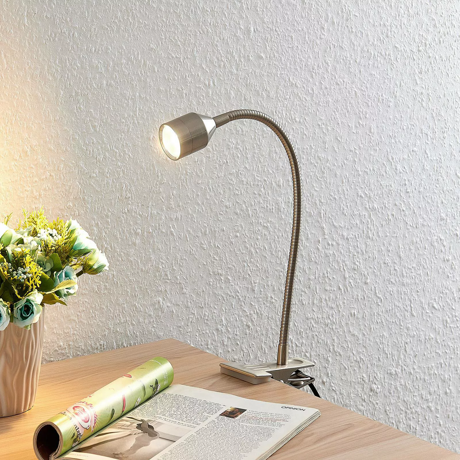 Lindby Djamila LED-Klemmleuchte, nickel satiniert günstig online kaufen