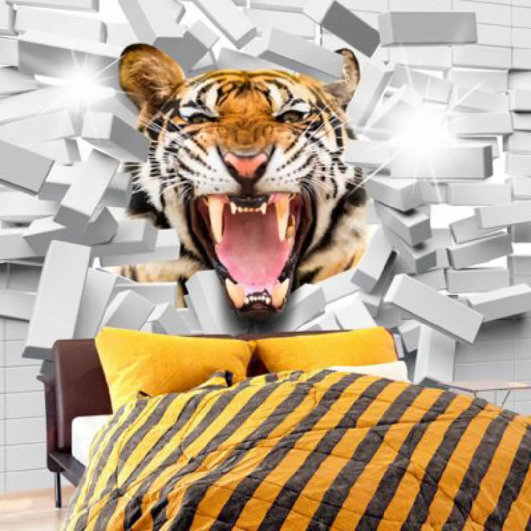 artgeist Fototapete Tiger Jump orange/weiß Gr. 100 x 70 günstig online kaufen