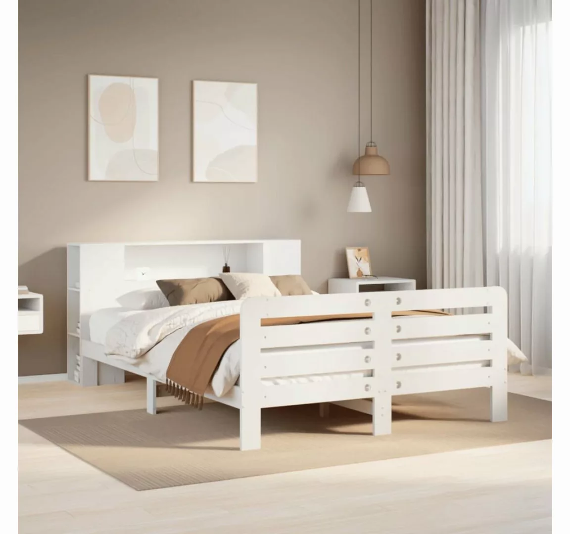 vidaXL Bett, Massivholzbett ohne Matratze Weiß 160x200 Kiefernholz günstig online kaufen