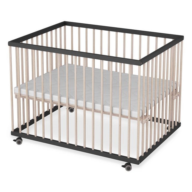 Sämann Babybett Laufgitter 75x100 cm Matratze schwarz/natur Premium Kollekt günstig online kaufen