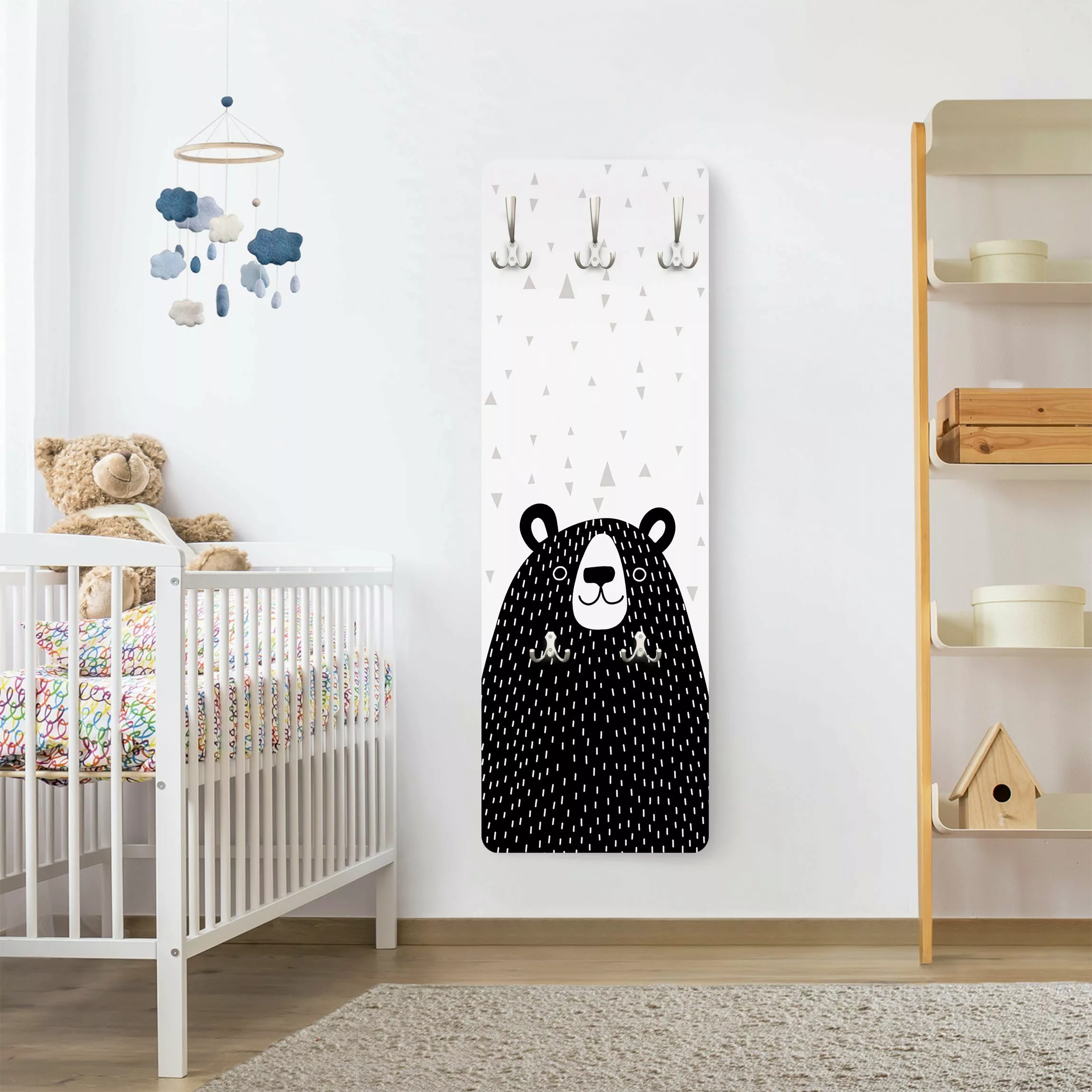 Wandgarderobe Holzpaneel Kinderzimmer Tierpark mit Mustern - Bär günstig online kaufen