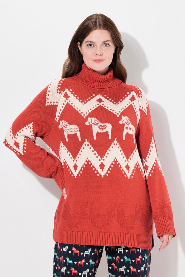 Ulla Popken Strickpullover Pullover Fair Isle Rollkragen Langarm Biobaumwol günstig online kaufen