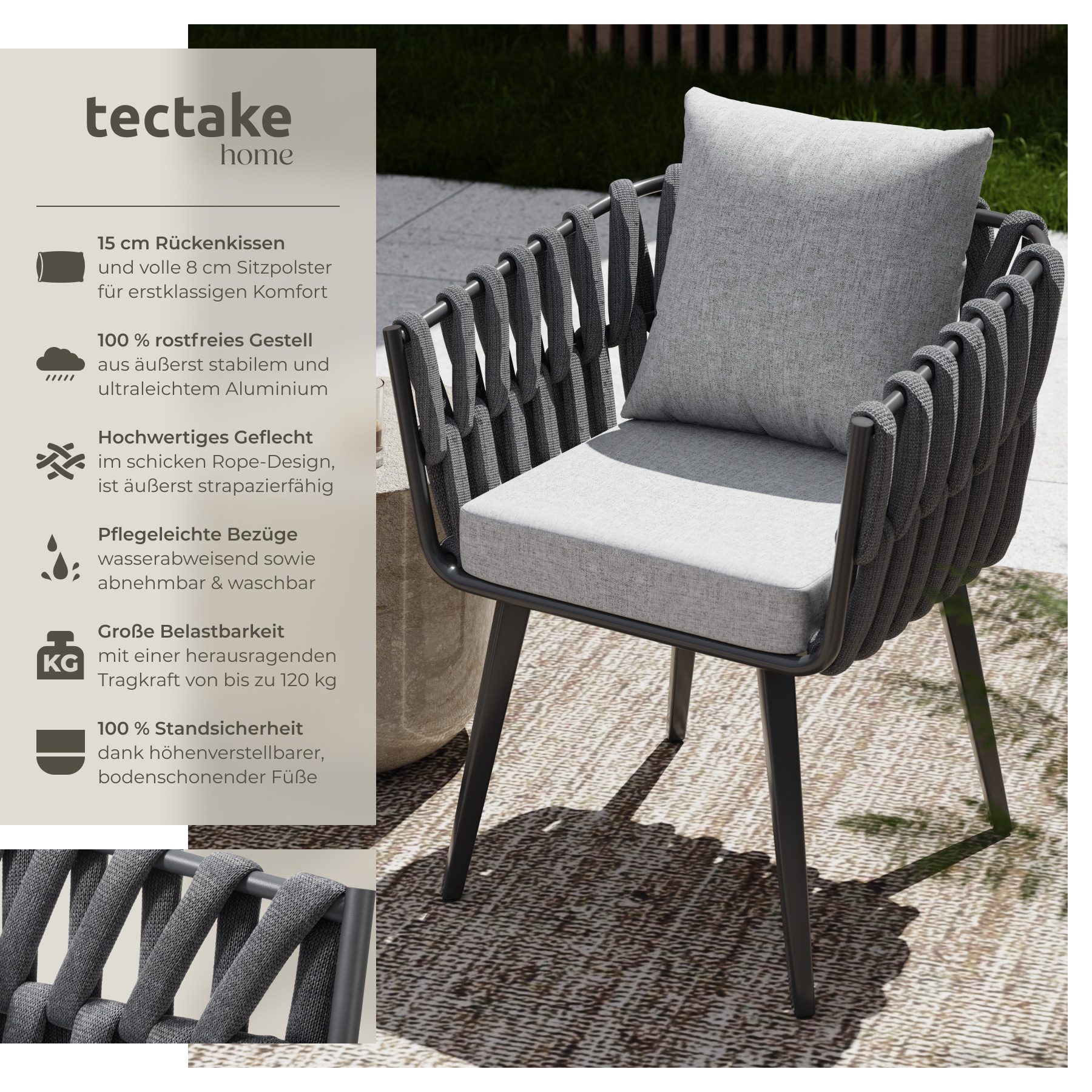 tectake Gartenstuhl 2er Set Stuhl (Set., günstig online kaufen