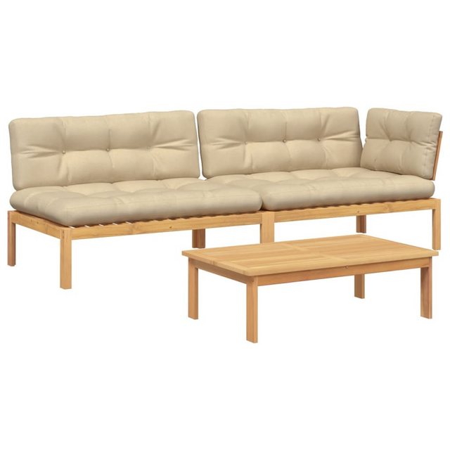 vidaXL Loungesofa 3-tlg. Garten-Sofagarnitur aus Paletten mit Kissen nholz, günstig online kaufen