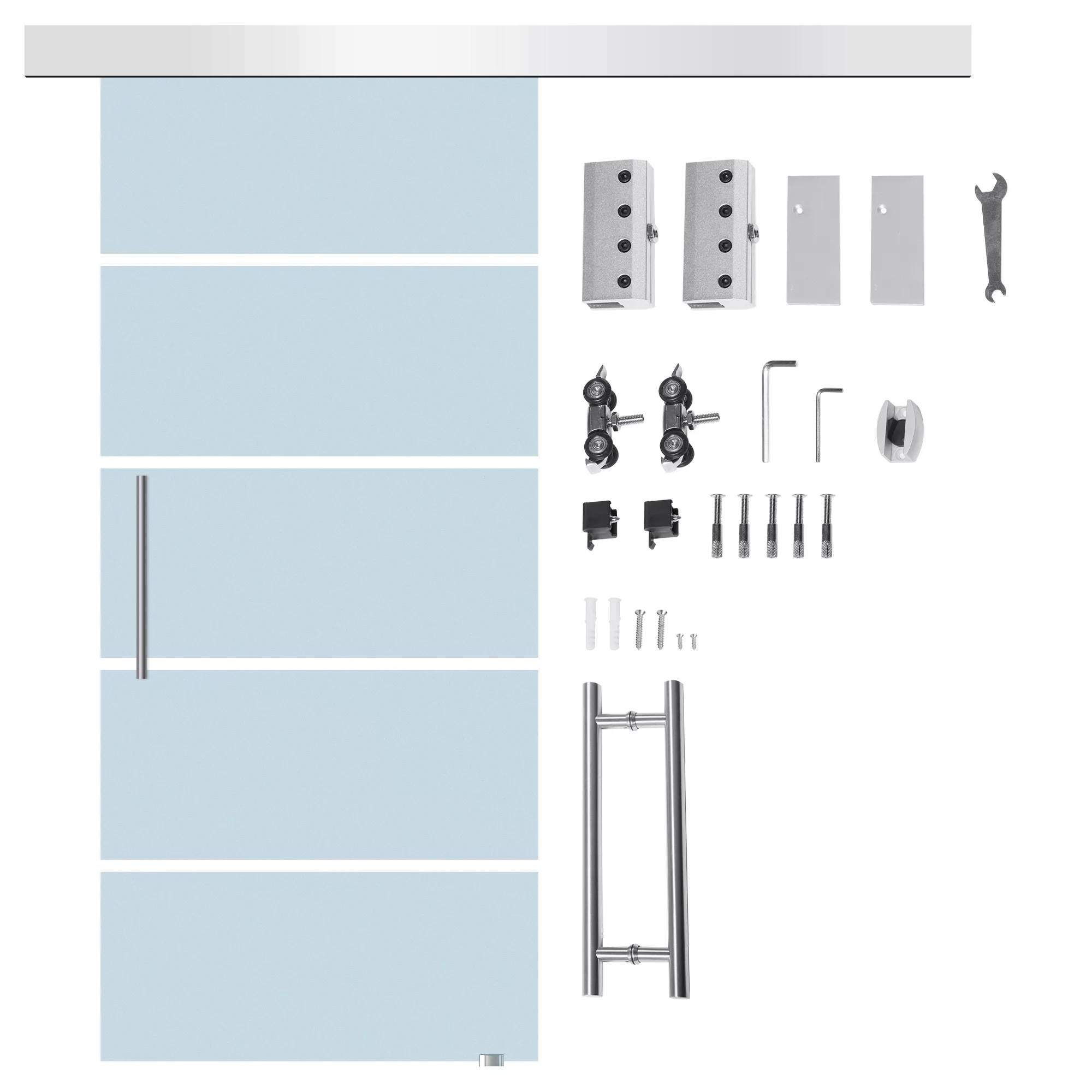 HOMCOM Glasschiebetür mit Griffstange und satinierten Streifen 2050x1025 mm günstig online kaufen