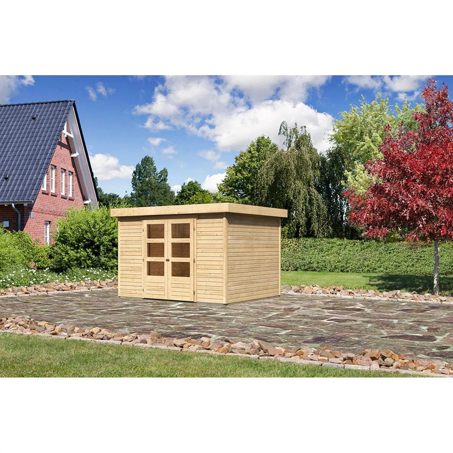 Karibu Holz-Gartenhaus Boras - Flachdach Unbehandelt 298 cm x 242 cm günstig online kaufen