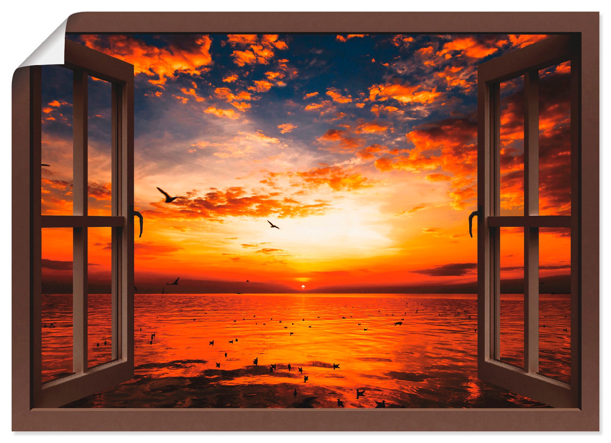 Artland Wandbild »Fensterblick Sonnenuntergang am Strand«, Fensterblick, (1 günstig online kaufen