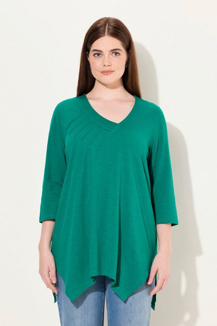 Ulla Popken Longshirt Shirt A-Linie V-Ausschnitt 3/4-Arm Biobaumwolle günstig online kaufen