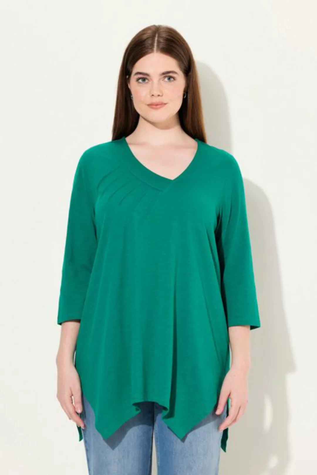 Ulla Popken Longshirt Shirt A-Linie V-Ausschnitt 3/4-Arm Biobaumwolle günstig online kaufen