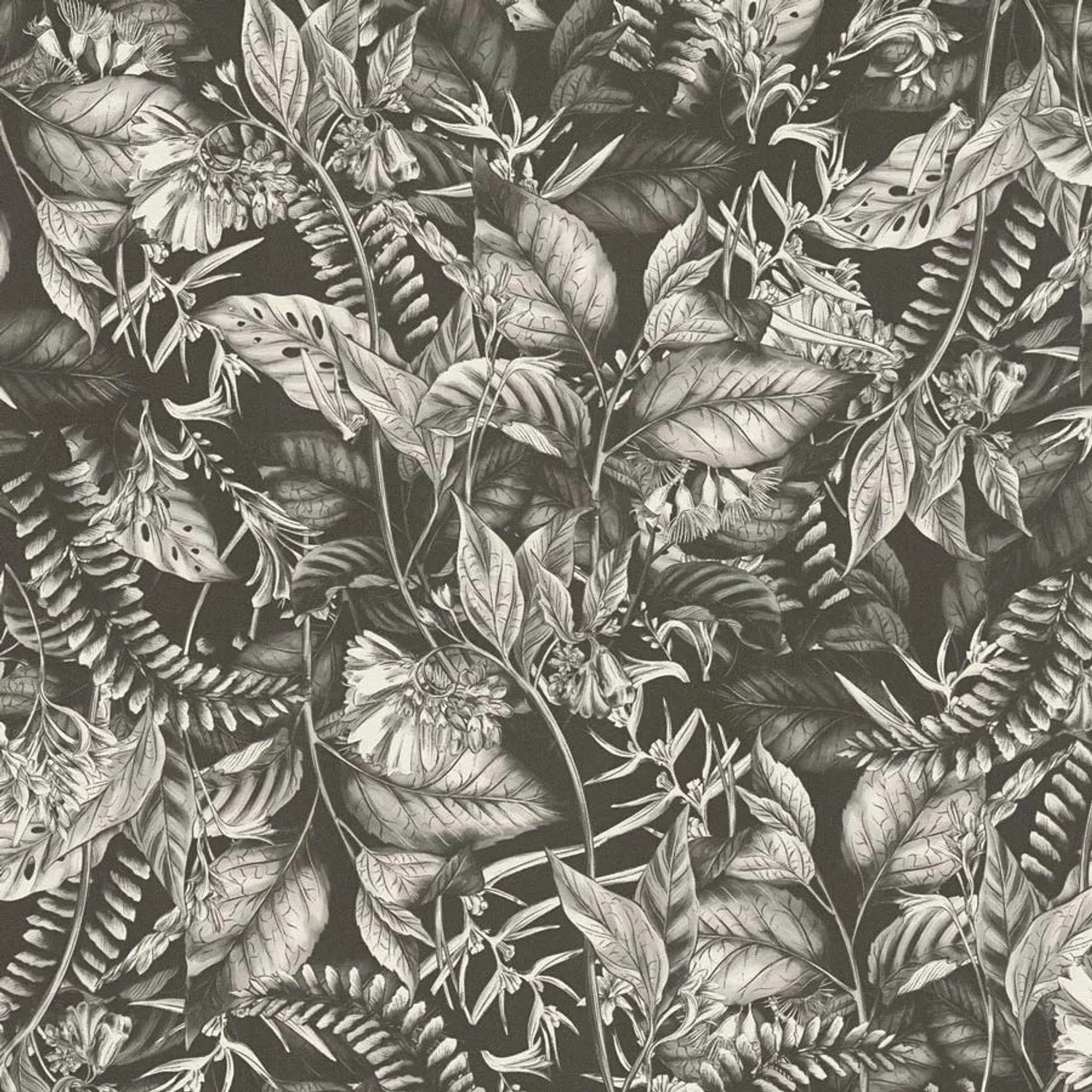 Bricoflor Dschungel Tapete Schwarz Weiß Vliestapete Mit Palmenblättern Vint günstig online kaufen