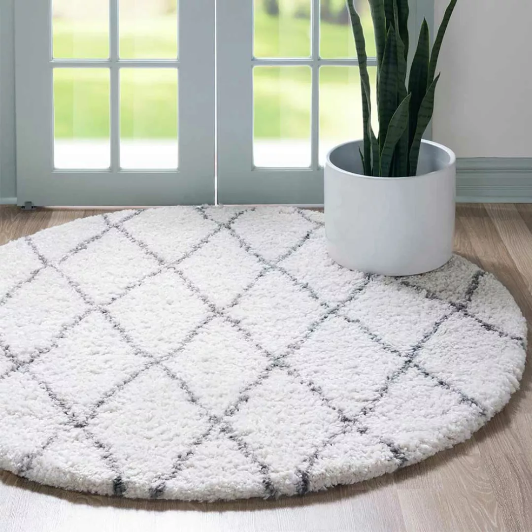 Hochflor Teppich rund Creme 150 cm Durchmesser mit günstig online kaufen
