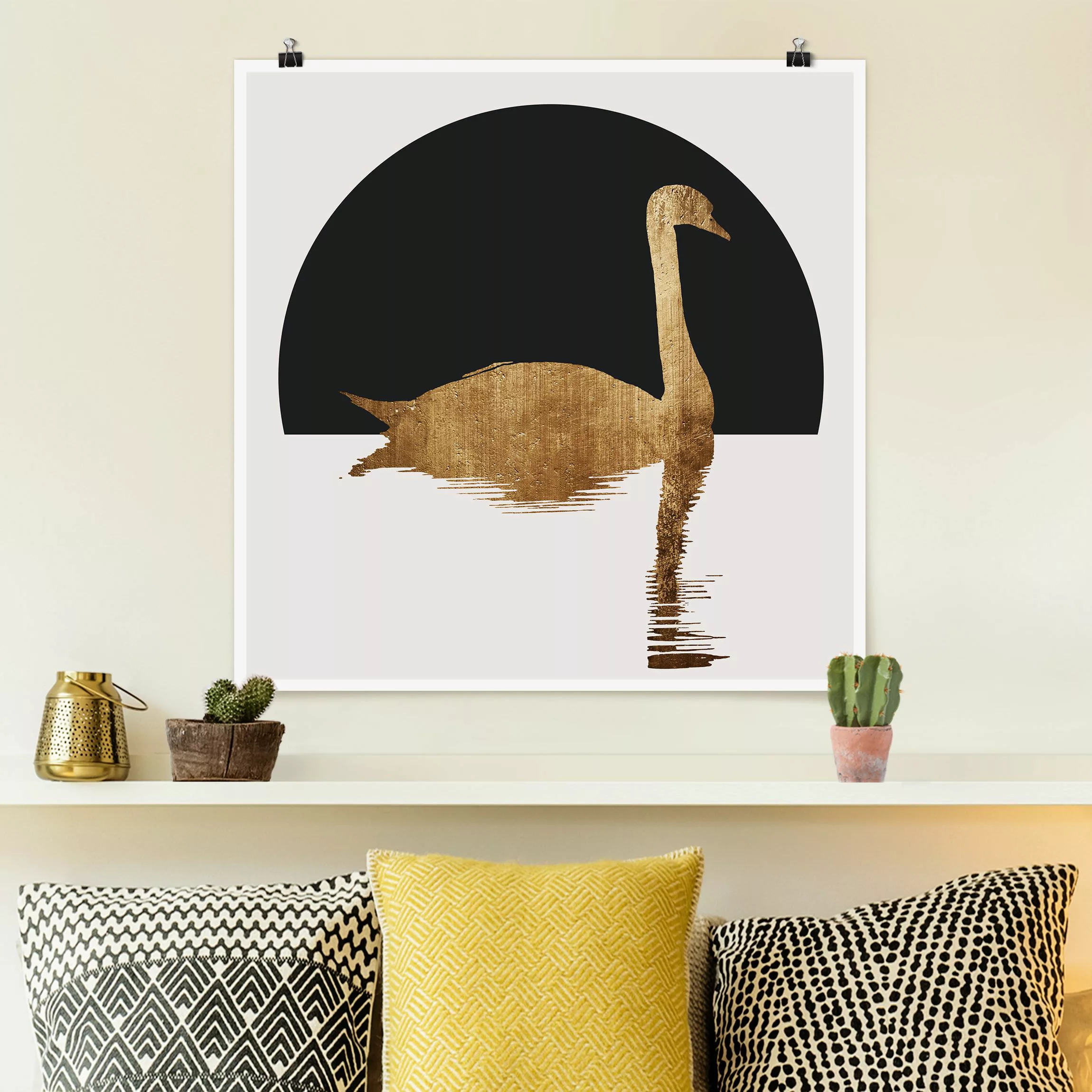 Poster Schwan in Gold günstig online kaufen