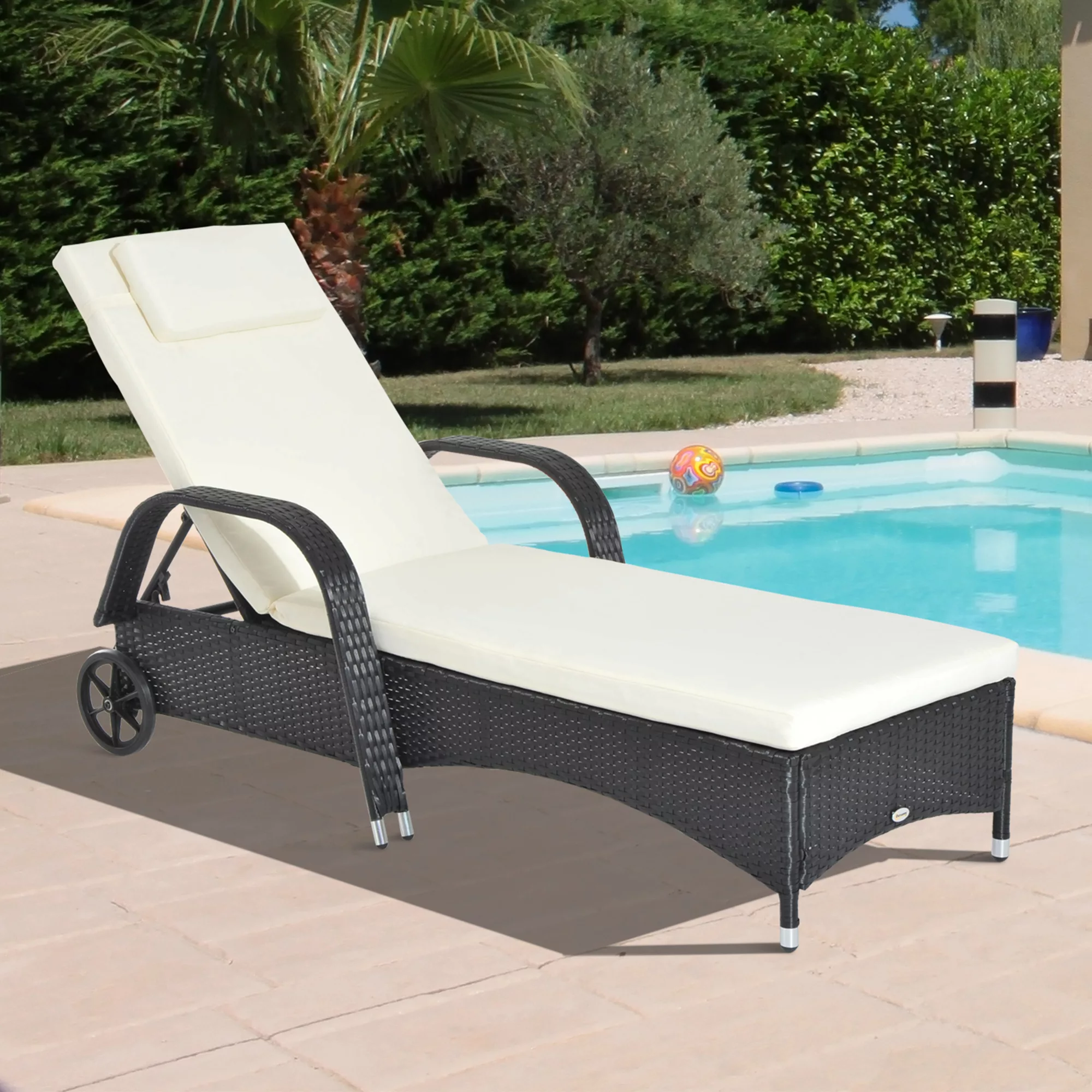 Outsunny Gartenliege Sonnenliege mobil mit Kissen, Polyrattan und Metall, S günstig online kaufen