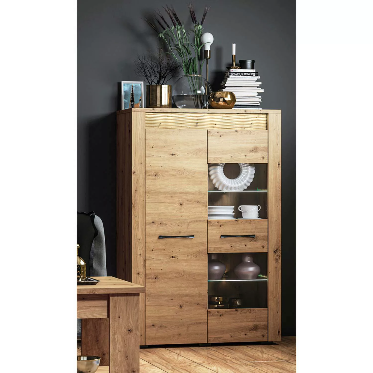 Vitrinenschrank Highboard ARTA-131 in Artisan Eiche Nb., B/H/T: ca. 92/140/ günstig online kaufen