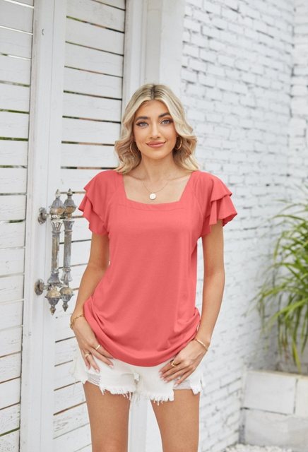 SEGUEN T-Shirt Loses Oberteil mit Blütenblattärmeln und quadratischem Aussc günstig online kaufen