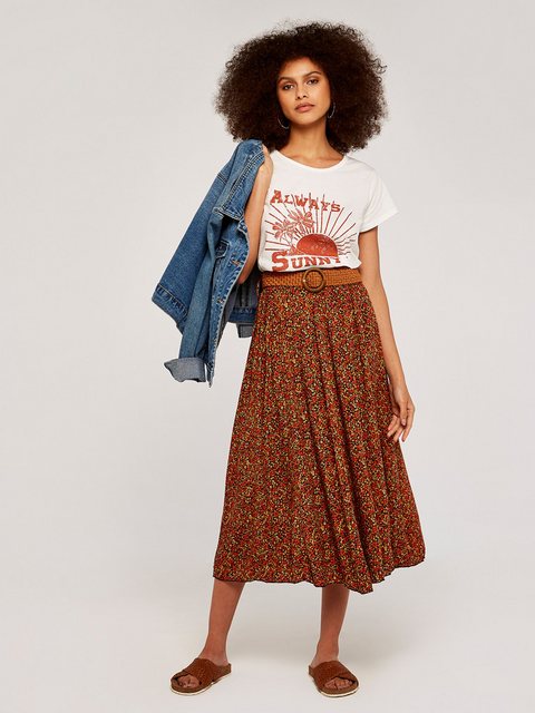 Apricot Midirock Microditsy Belted Midi Skirt, (2-tlg., Flechtgürtel) mit F günstig online kaufen