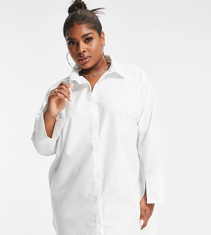 Public Desire Curve – Übergroßes Hemdkleid in Weiß günstig online kaufen