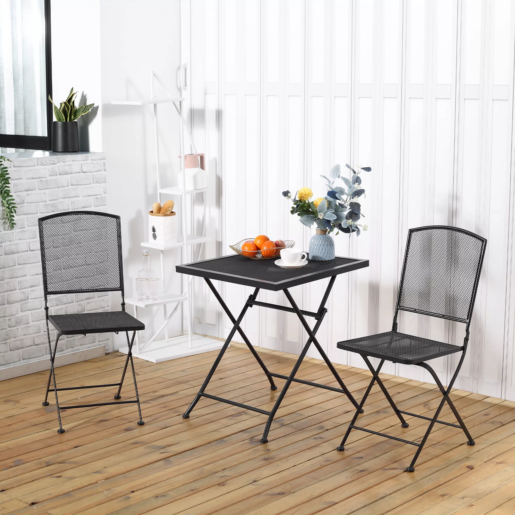 Outsunny Garten Sitzgruppe für 3 Personen Bistro-Set Garnitur 1 Tisch+2 fal günstig online kaufen