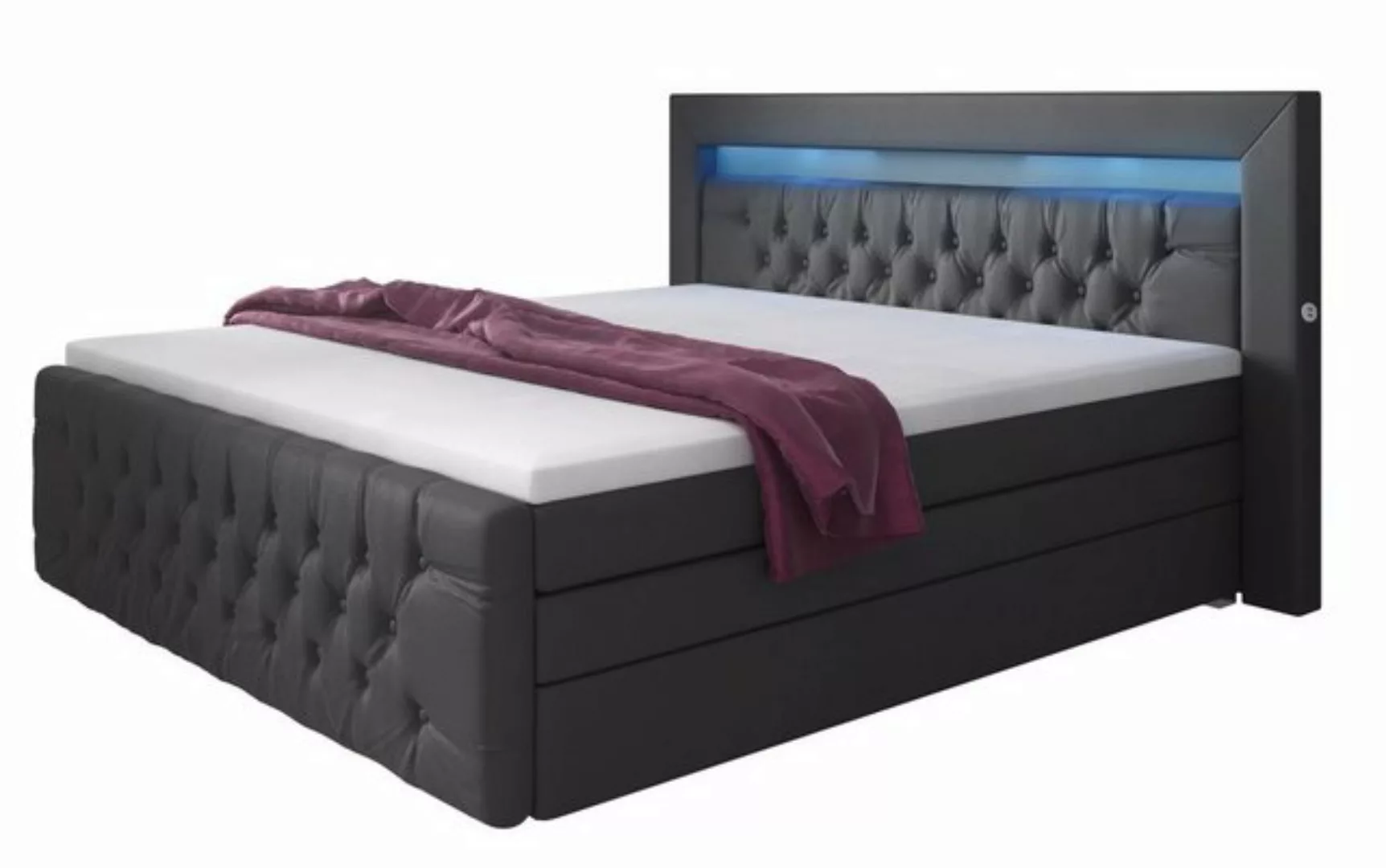 Baidani Boxspringbett Sonno, mit Stauraum, LED und USB - Anschluss, inkl. T günstig online kaufen