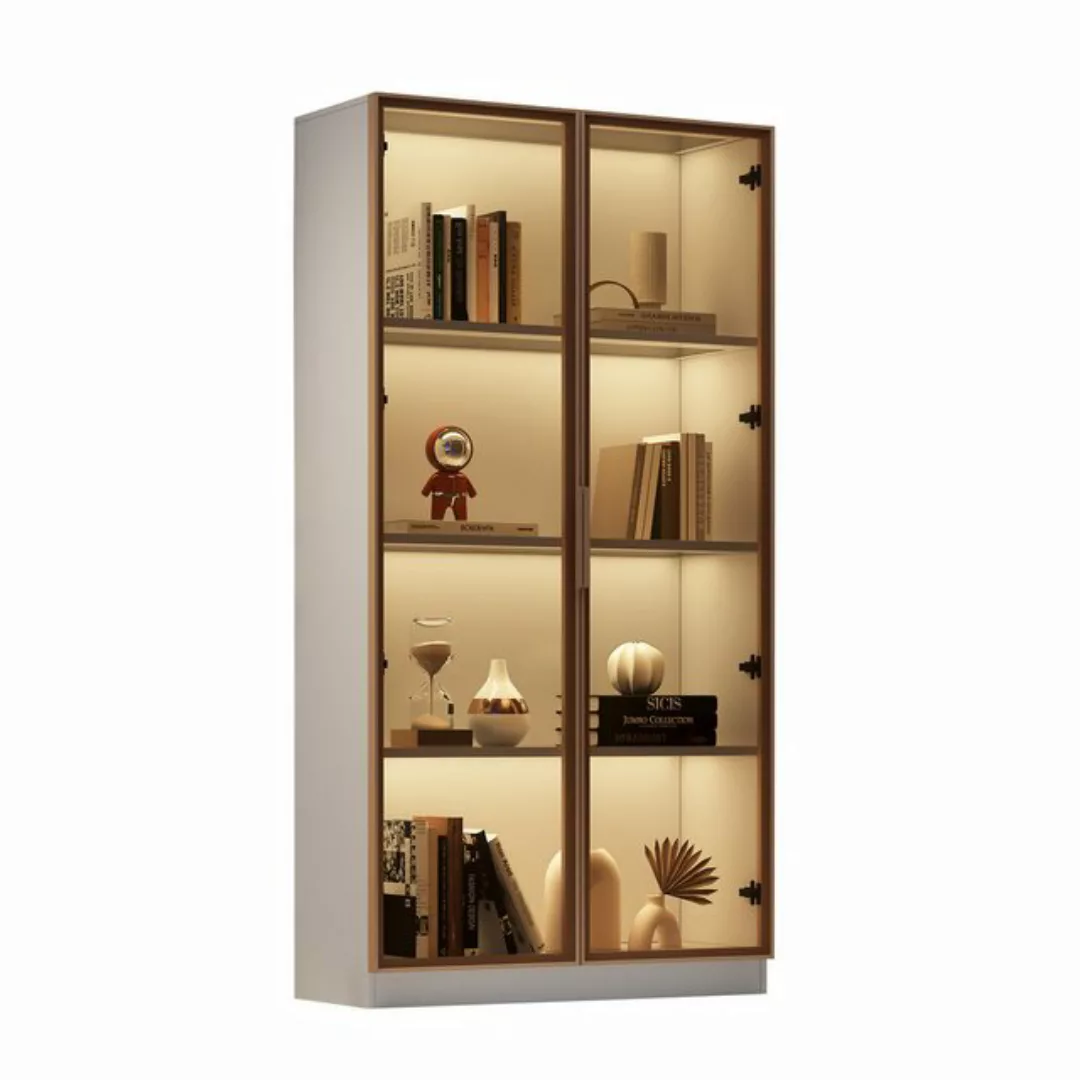 Merax Vitrine mit Glastüren (1-St) Badezimmerschrank mit LED,Mehrzweckschra günstig online kaufen