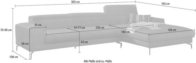 W.SCHILLIG Ecksofa "piedroo", Kopfteilverstellung, wahlweise mit Sitztiefen günstig online kaufen