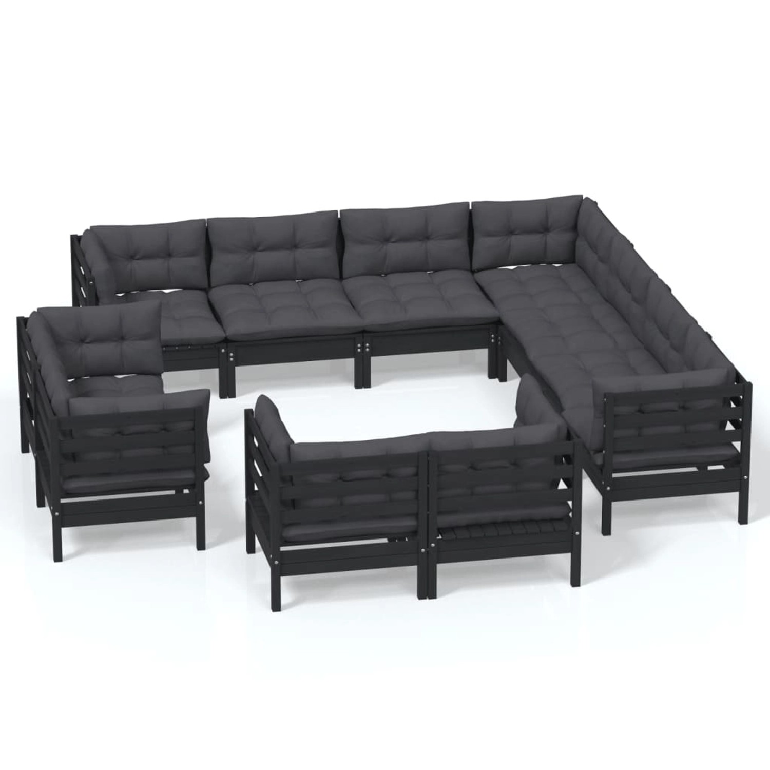 vidaXL 11-tlg Garten-Lounge-Set mit Kissen Schwarz Massivholz Kiefer Modell günstig online kaufen