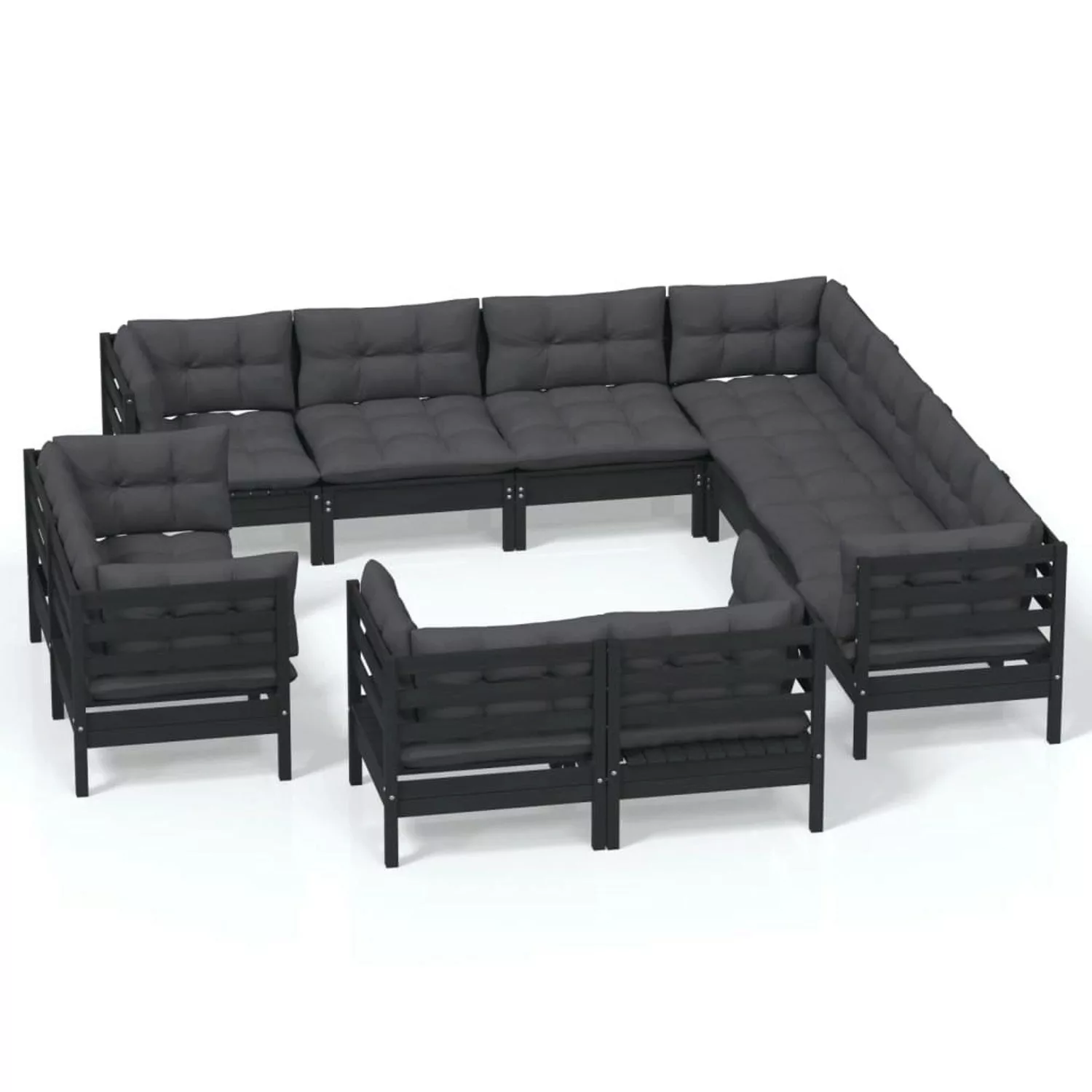 vidaXL 11-tlg Garten-Lounge-Set mit Kissen Schwarz Massivholz Kiefer Modell günstig online kaufen