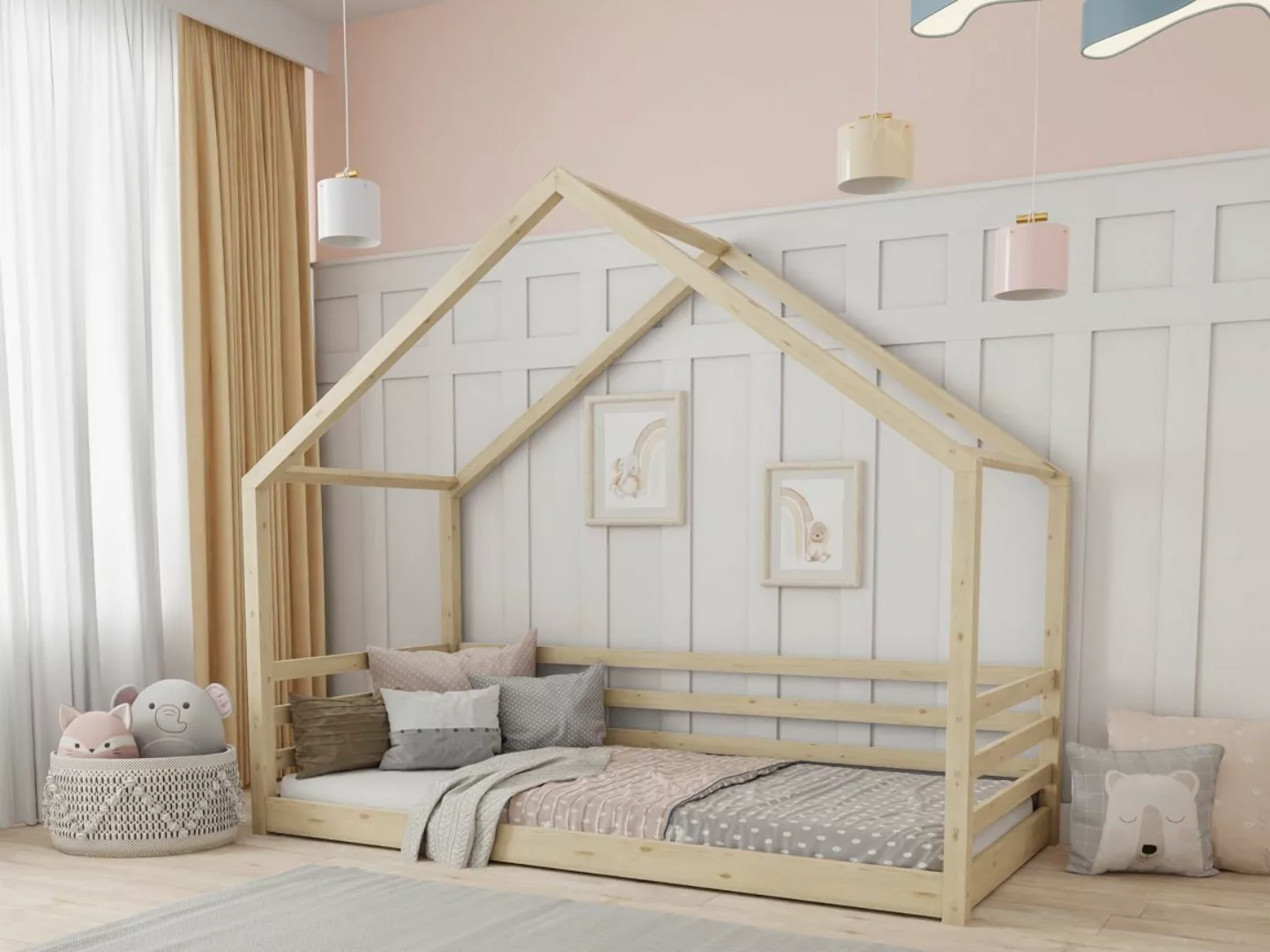 Deine Möbel 24 Hausbett Kinderbett Einzelbett COMET Weiß Grau Kiefer (80x16 günstig online kaufen