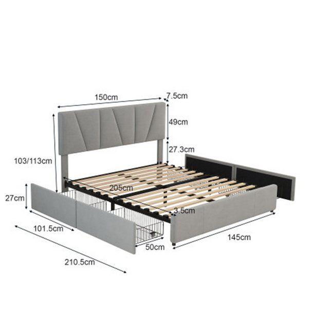 XDeer Polsterbett Polsterbetten,Bett mit vier Schubladen auf zwei Seiten, V günstig online kaufen