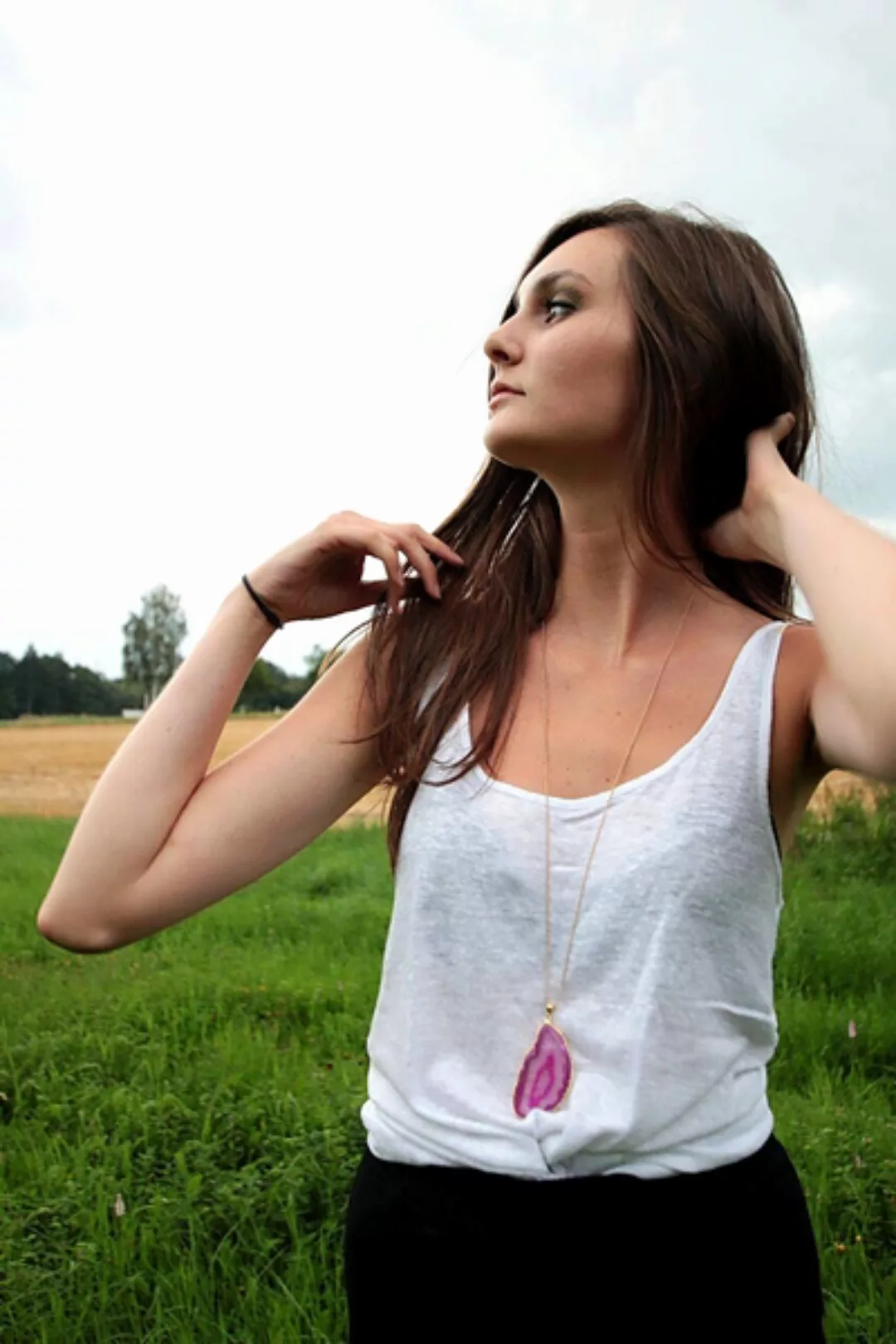 Amanda - Vergoldete Achatscheibe Halskette günstig online kaufen
