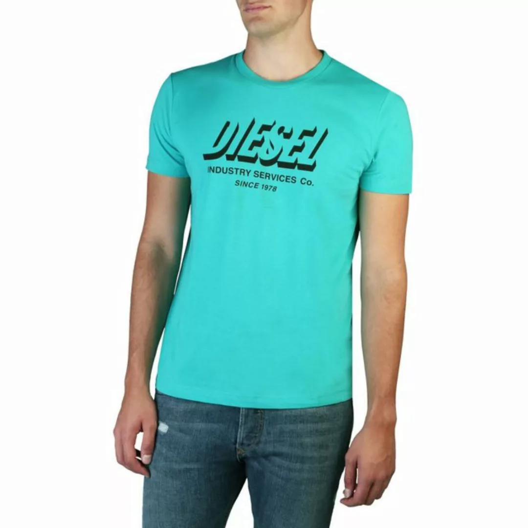 Diesel Rundhalsshirt Logo Print Slim Fit Türkis Bio Baumwolle - T-DIEGOS-A5 günstig online kaufen