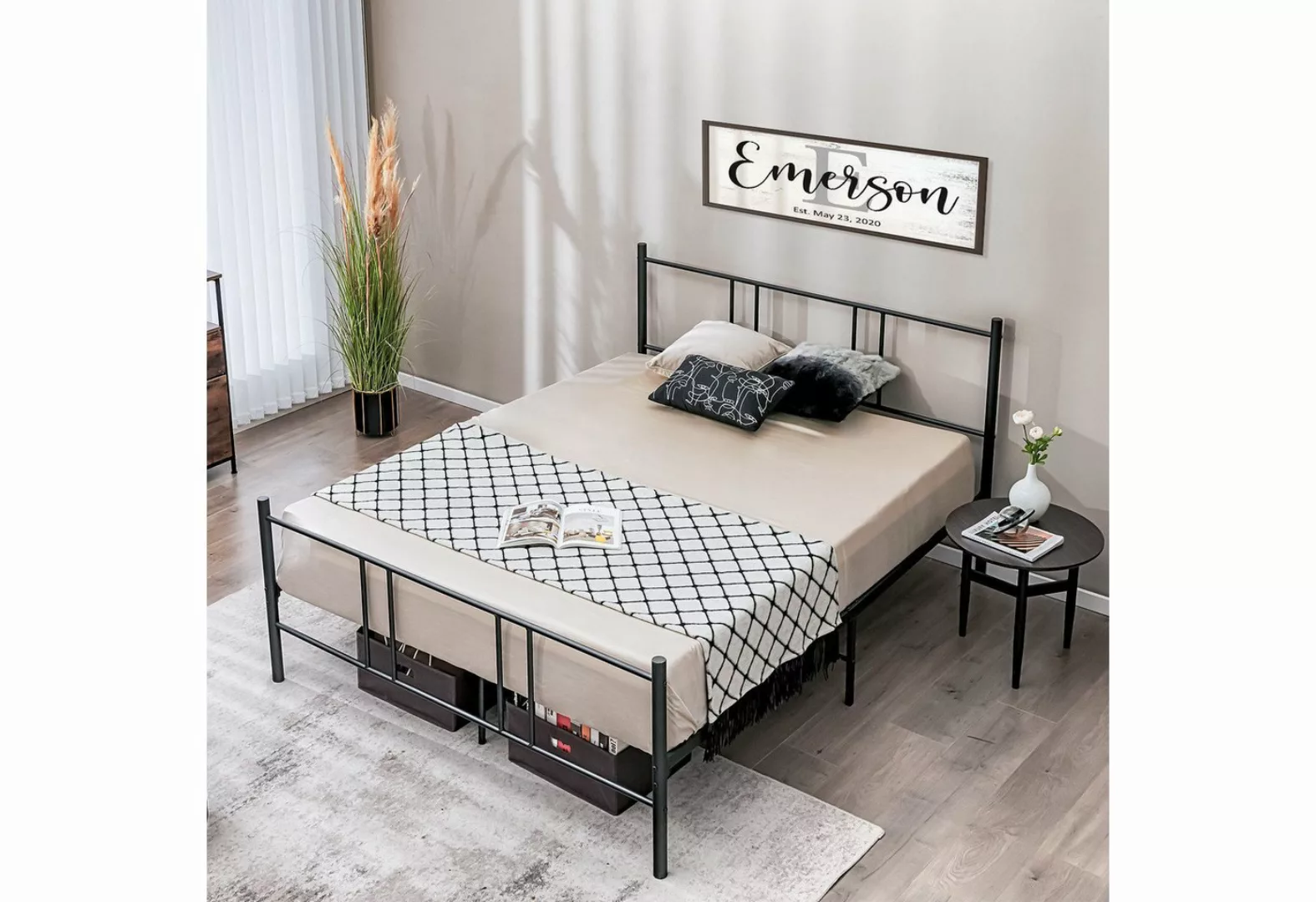 COSTWAY Bettgestell, 160x200cm, Metall, mit Lattenrost, ohne Matratze günstig online kaufen