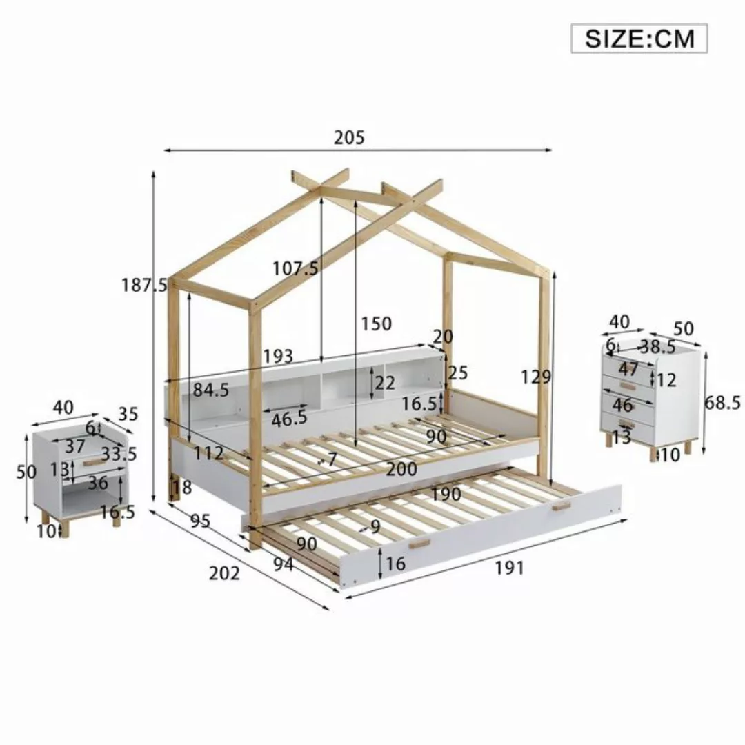 Flieks Massivholzbett, Schlafzimmer Set Kinderbett Ausziehbett mit Nachttis günstig online kaufen