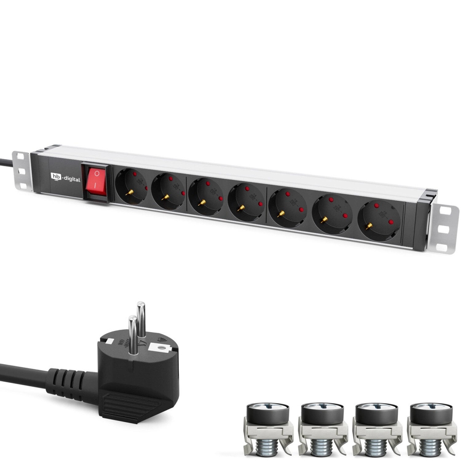 hb-digital 19 Zoll Steckdosenleiste 7-Fach für Serverschrank 1HE günstig online kaufen