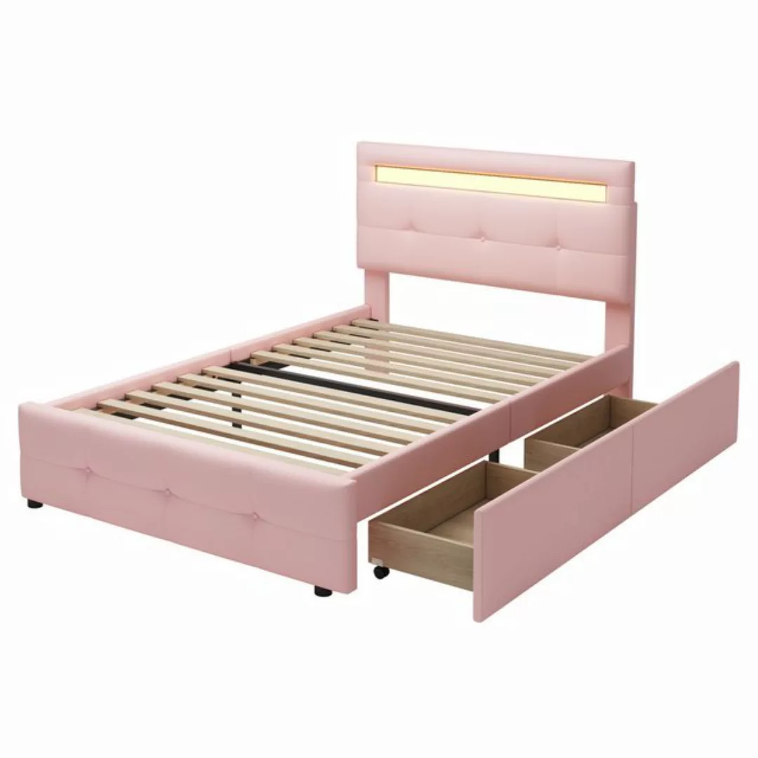 MODFU Bett Polsterbett Kinderbett Jugendbett Gästebett (mit LED-Leuchten, 2 günstig online kaufen