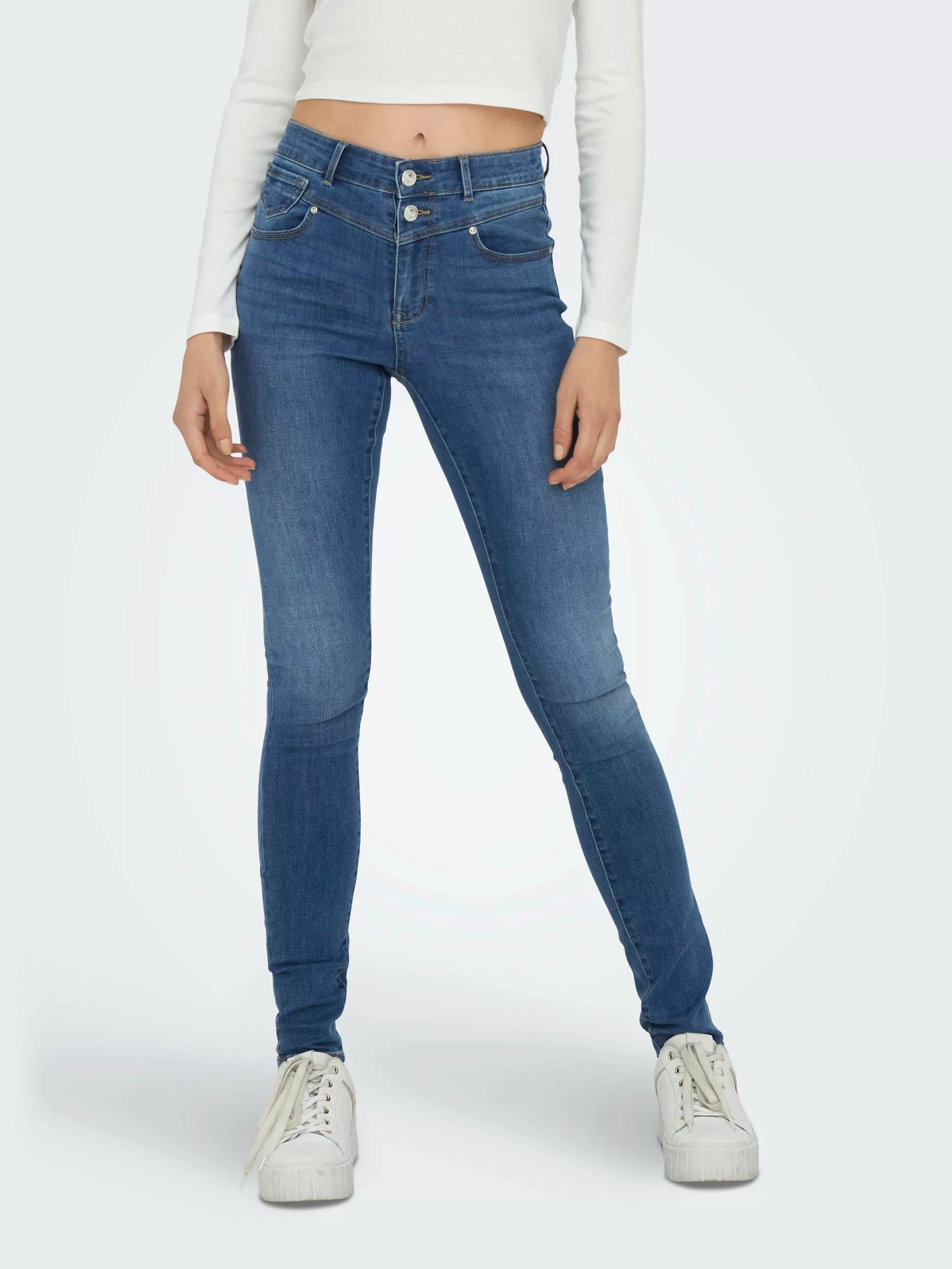 ONLY Skinny-fit-Jeans "ONLWAUW HW DOU BUT CUT SKINNY DNM EXT" günstig online kaufen
