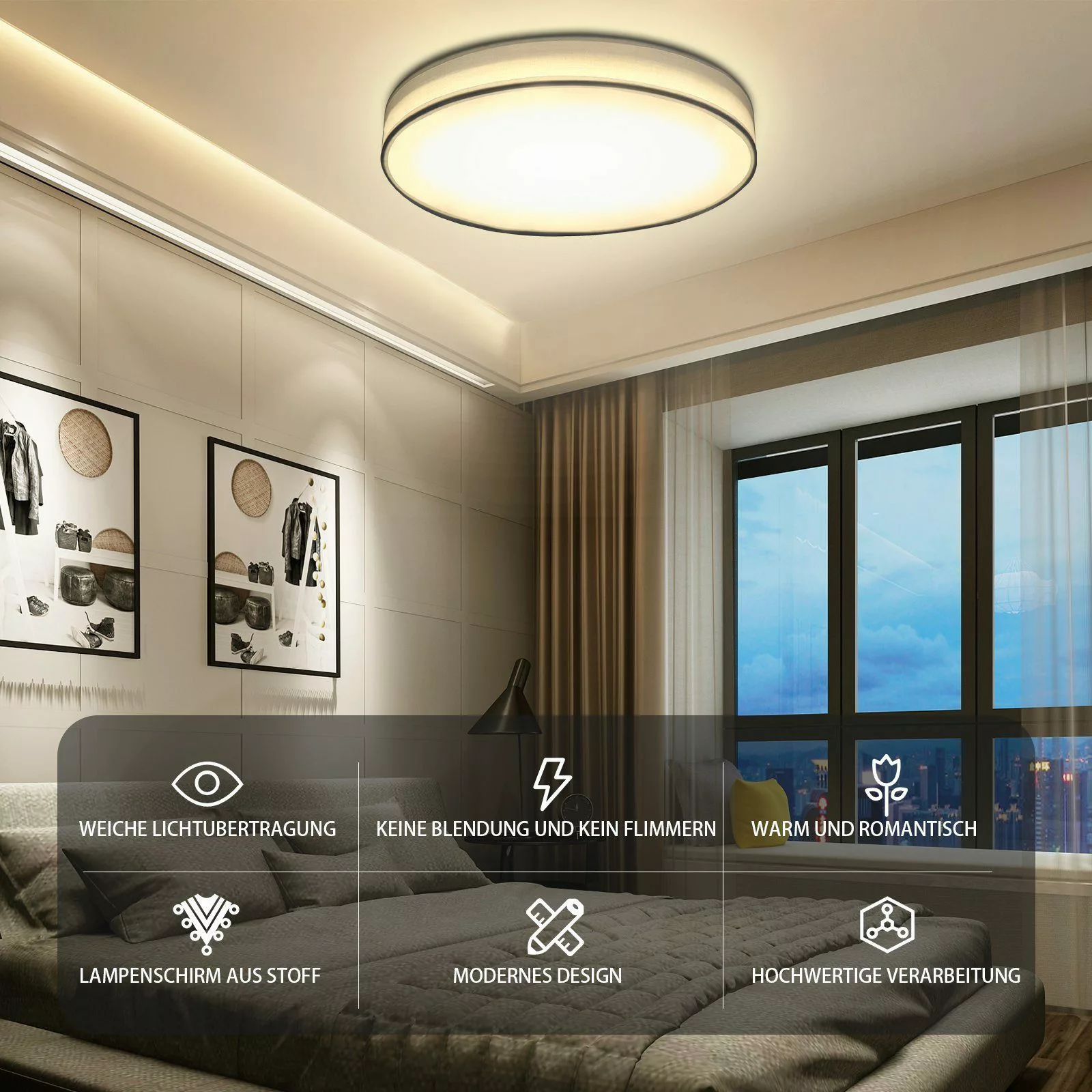 Nettlife LED Deckenleuchte Schlafzimmer Dimmbar Schwarz günstig online kaufen