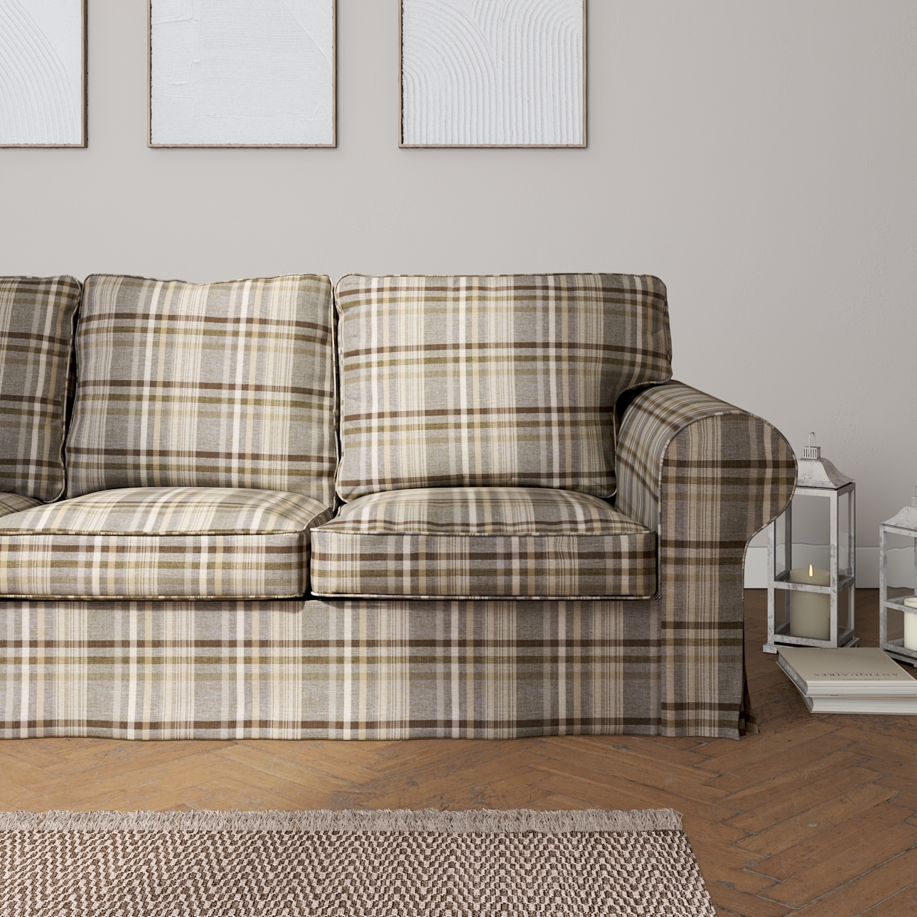 Bezug für Ektorp 3-Sitzer Sofa nicht ausklappbar, braun- beige, Sofabezug f günstig online kaufen