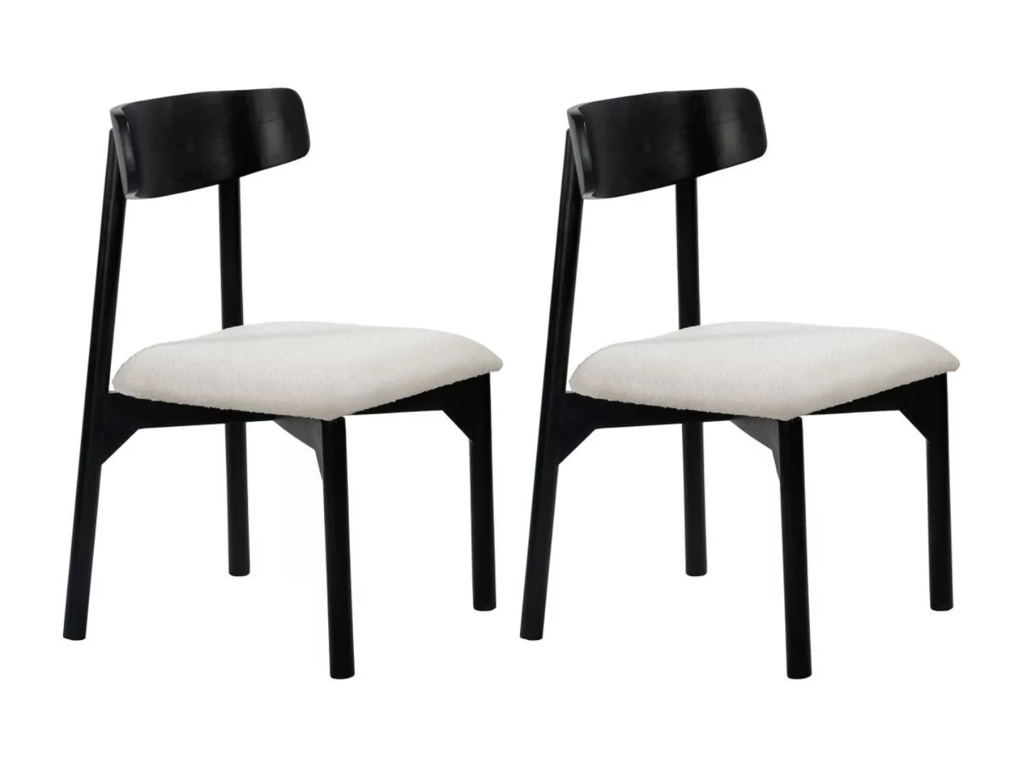 Stuhl 2er-Set - Bouclé-Stoff & Mangoholz - Weiß - TAMENIA von Maison Céphy günstig online kaufen