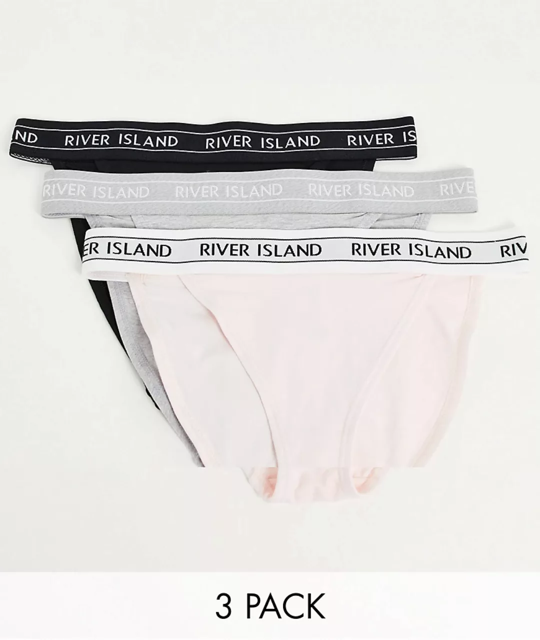 River Island – 3er-Pack Slips in Grau, Rosa und Schwarz mit Logo-Zierband-M günstig online kaufen