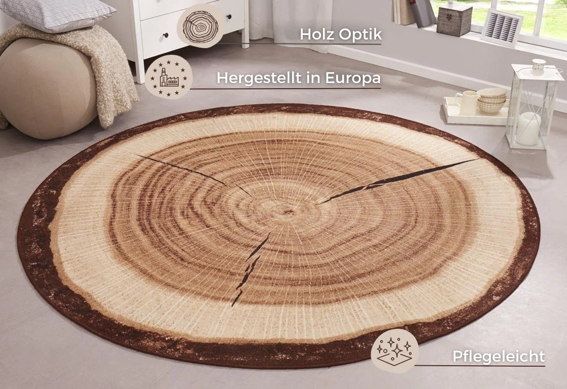 HANSE Home Teppich »Baumstamm«, rund, 6 mm Höhe, Holz Optik, Natur, Rutschf günstig online kaufen