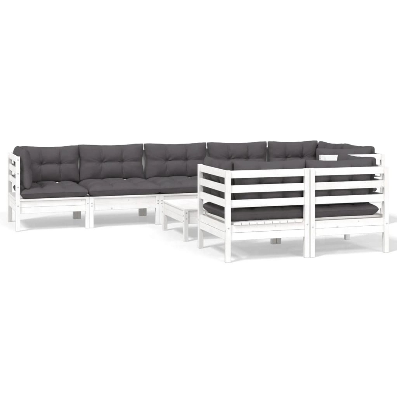 vidaXL 9-tlg Garten-Lounge-Set mit Kissen Weiß Kiefer Massivholz Modell 20 günstig online kaufen